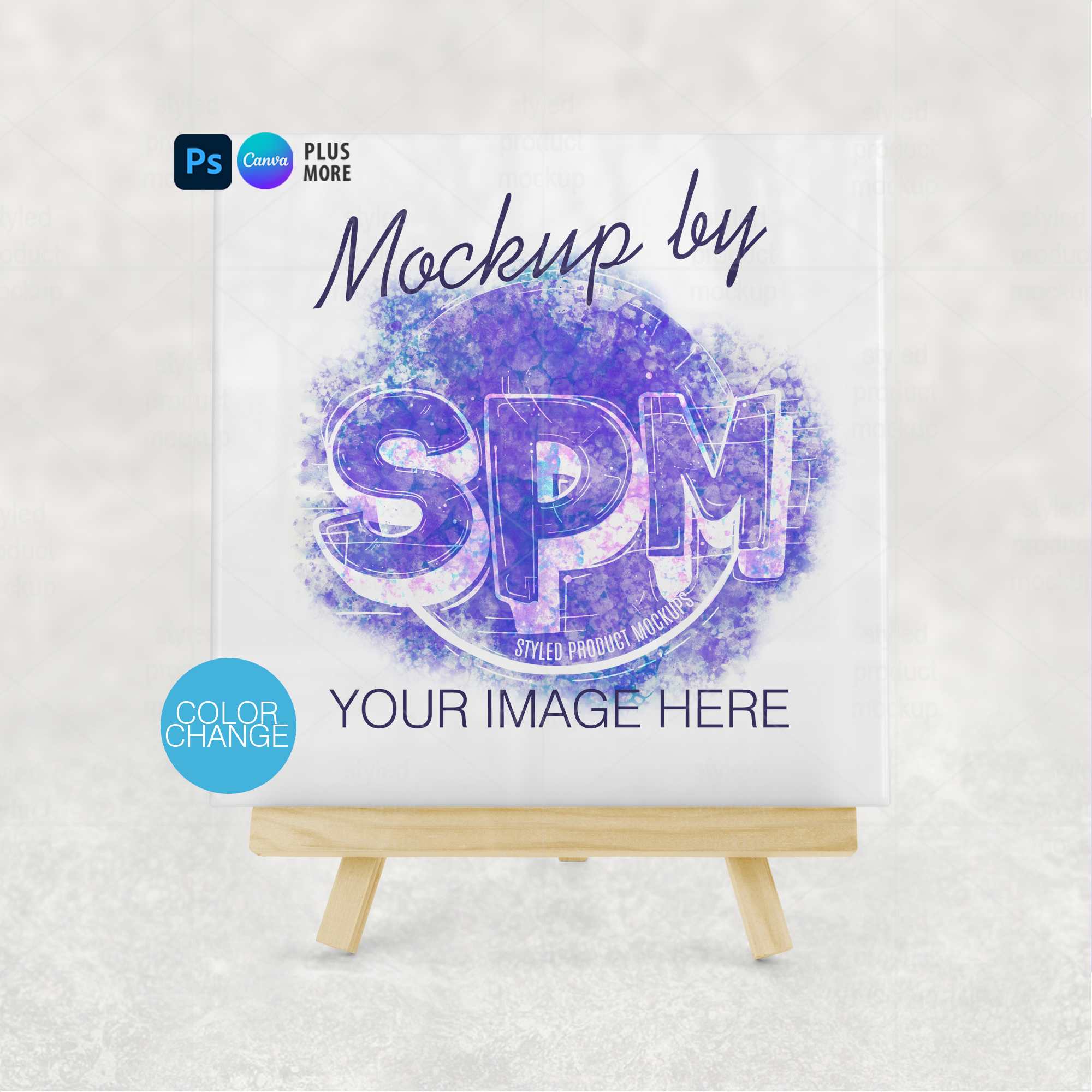 Photo Tile on Wood Easel Mockup