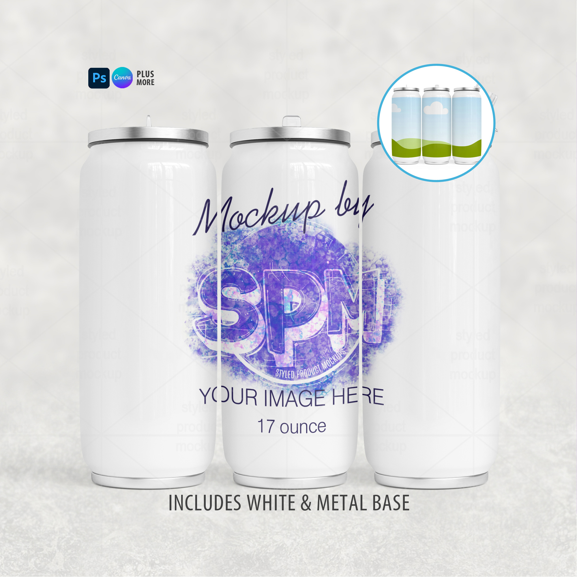 17oz Can Tumbler Mockup Full Wrap