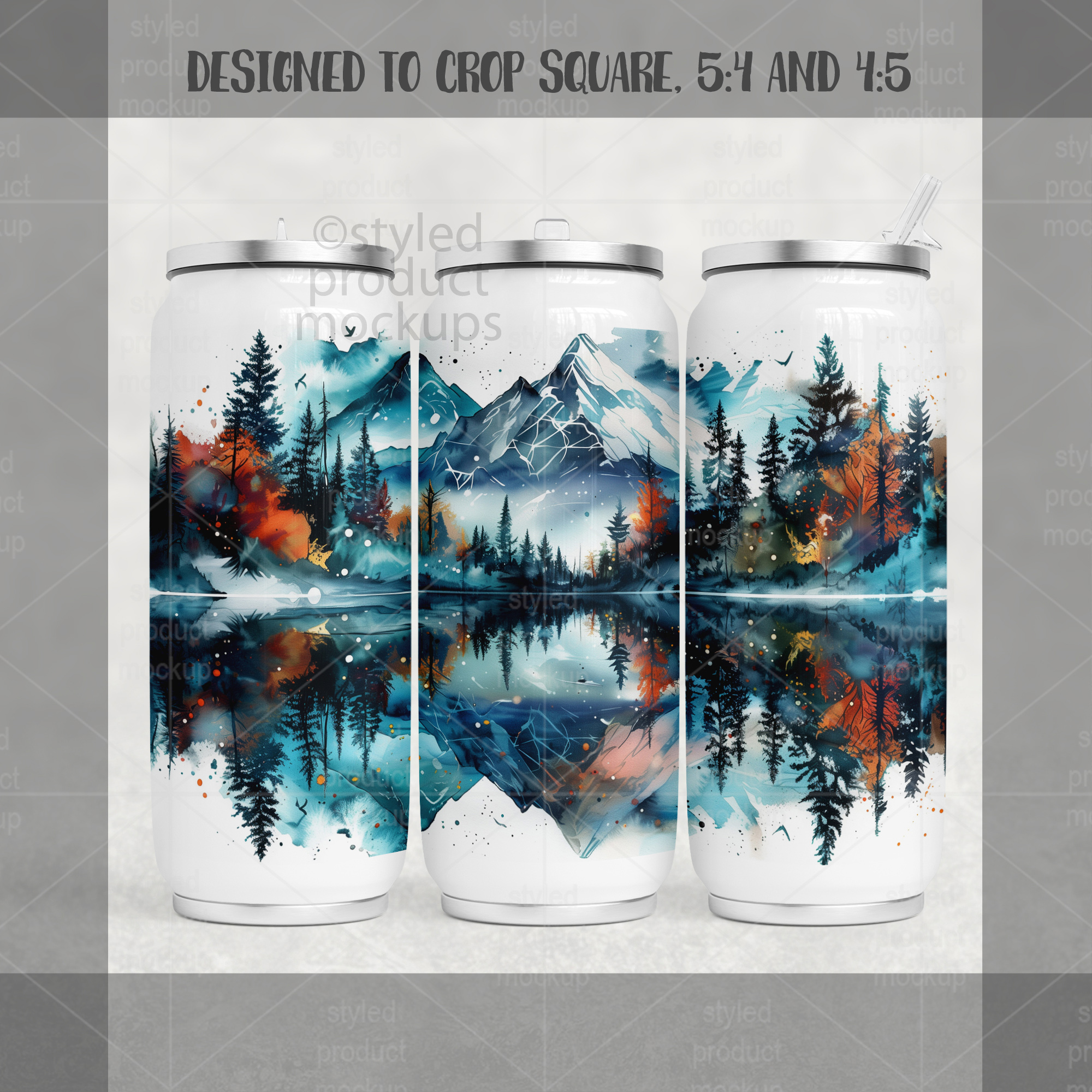 17oz Can Tumbler Mockup Full Wrap
