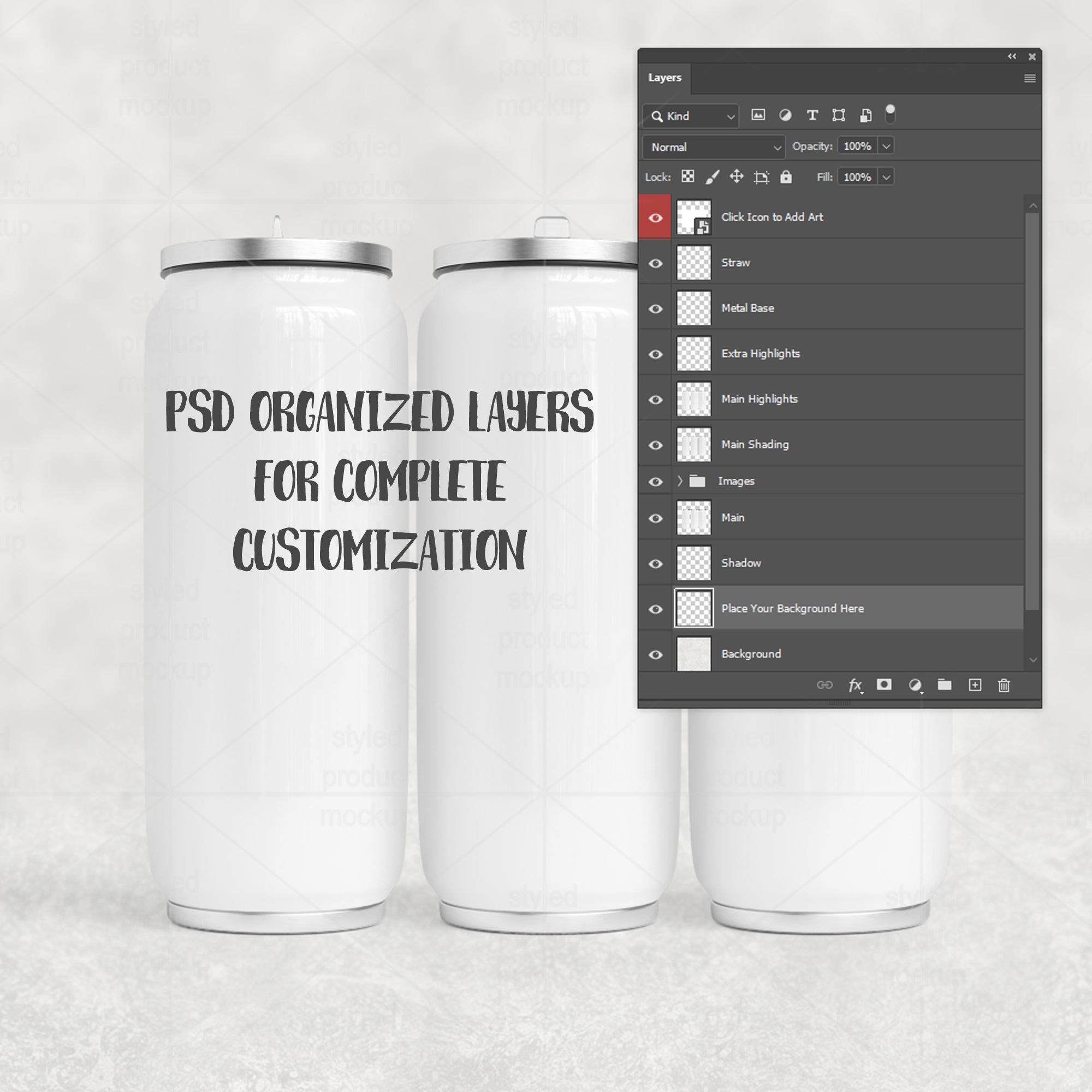 17oz Can Tumbler Mockup Full Wrap