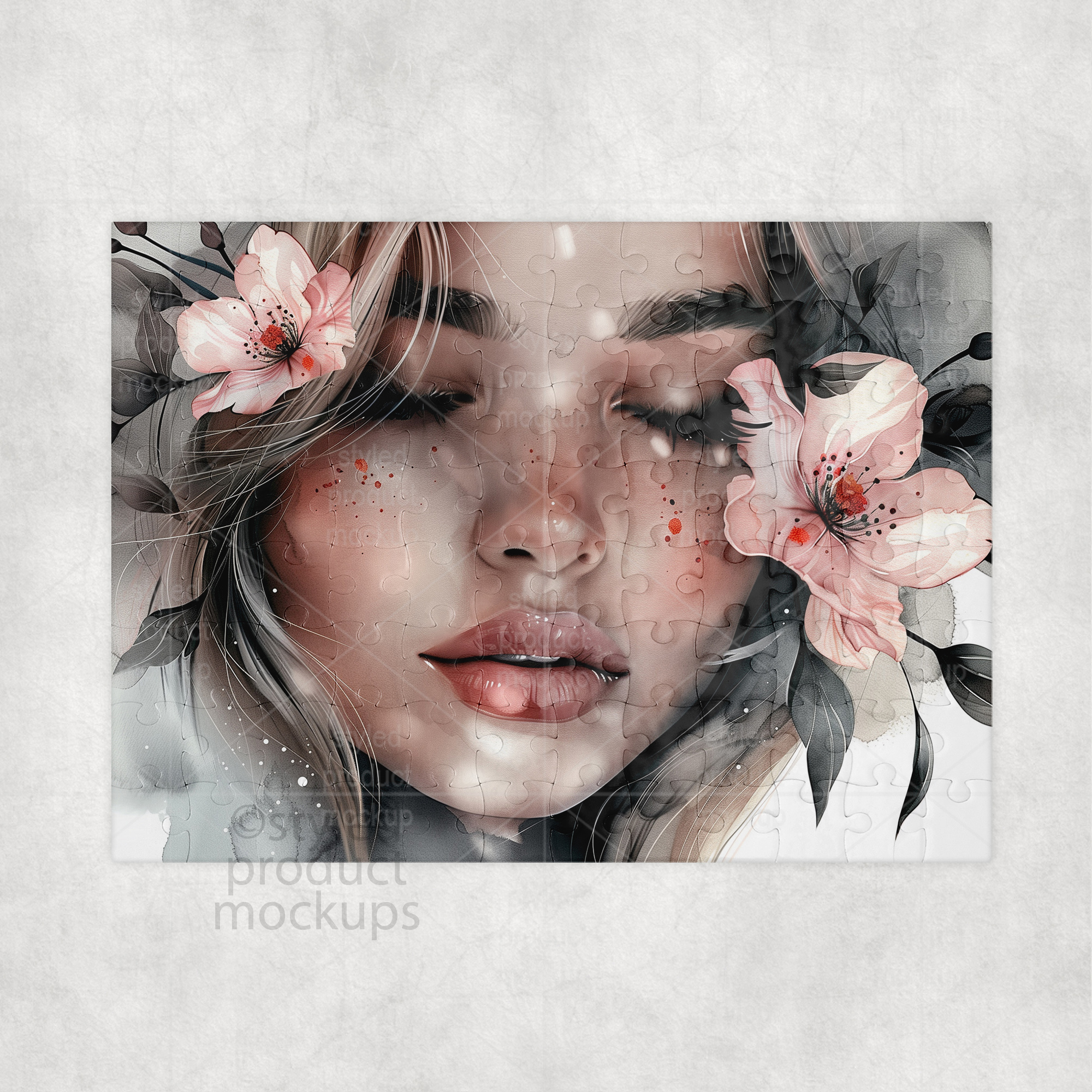 96 Piece Jigsaw Puzzle Mockup Horizontal