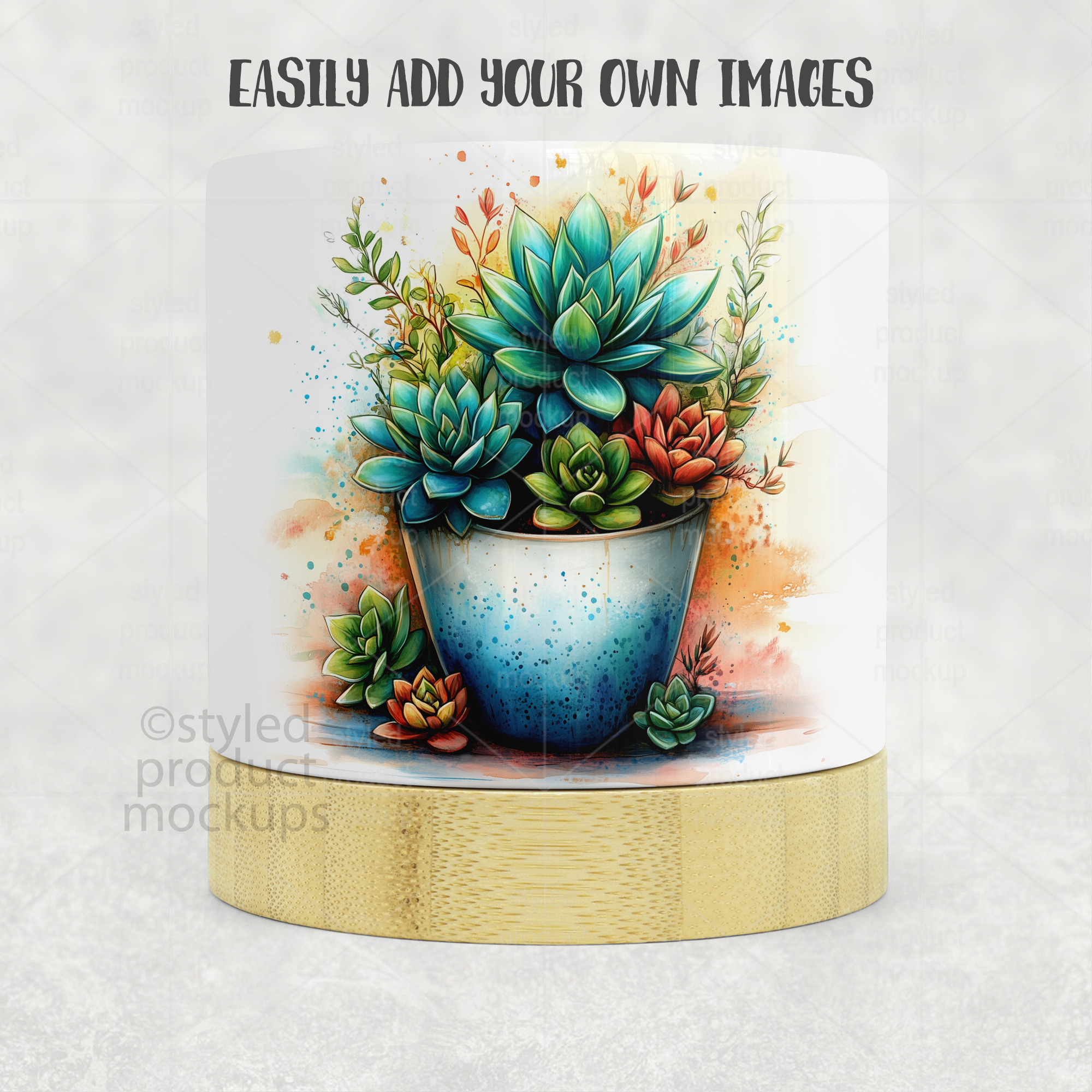 Ceramic Planter Mockup with Bamboo Base