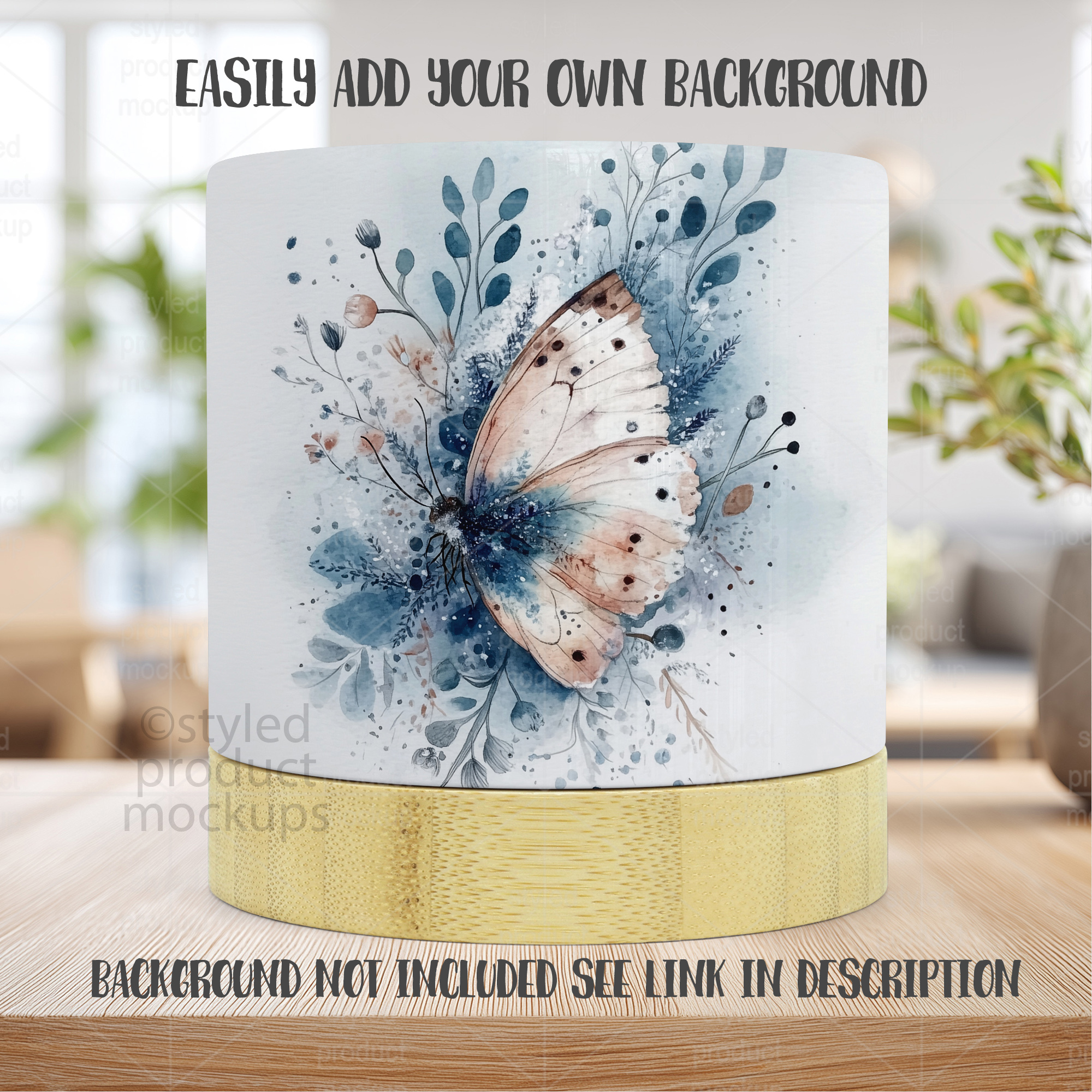 Ceramic Planter Mockup with Bamboo Base