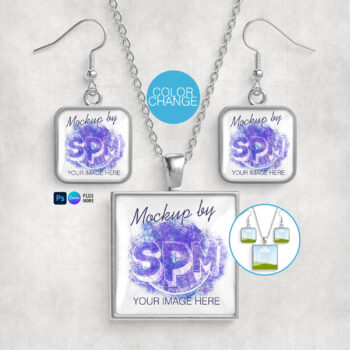 Square Earring and Necklace Set Mockup
