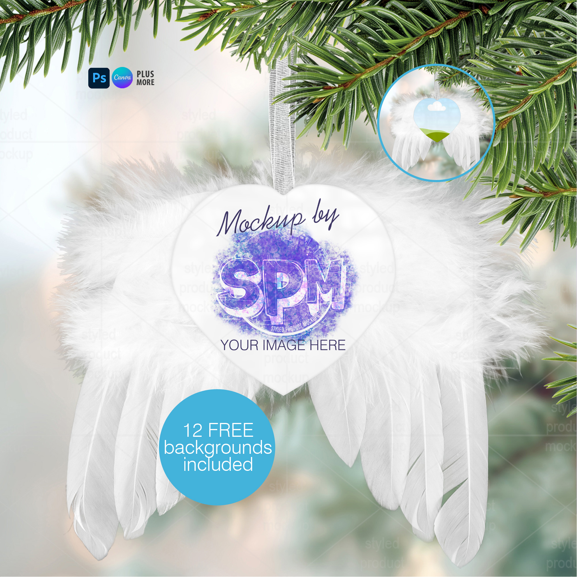 Feather Heart Ornament Mockup