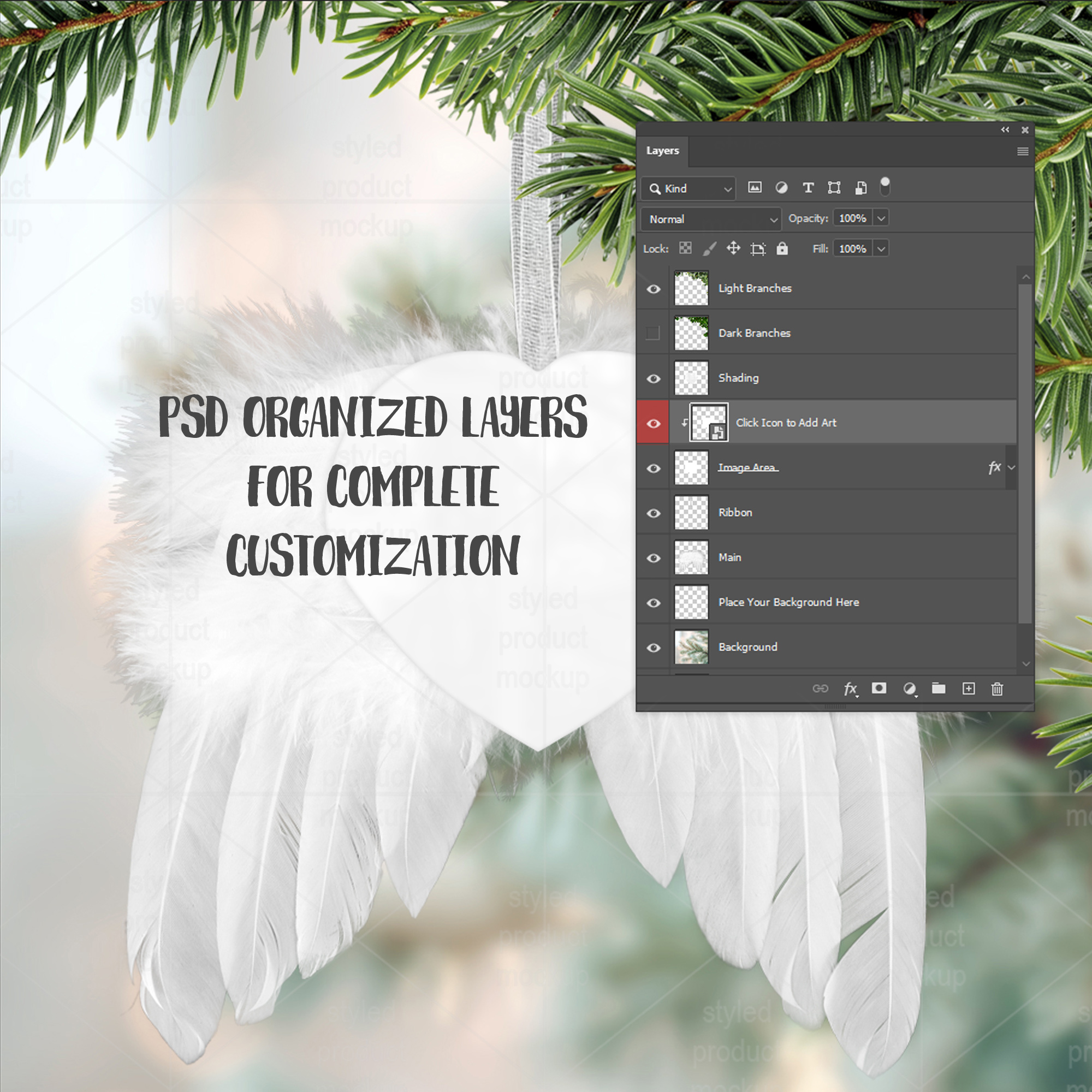 Feather Heart Ornament Mockup