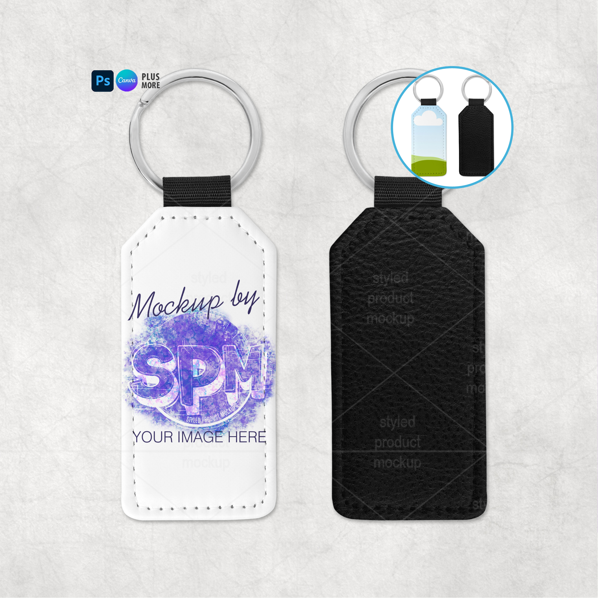 Rectangle Leather Keychain Mockup