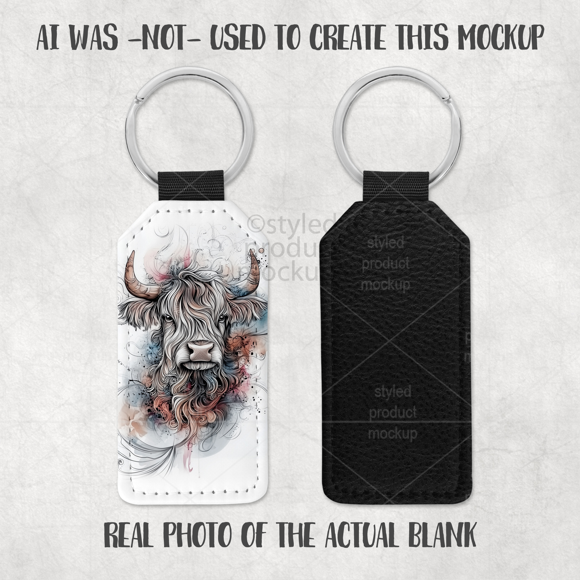 Rectangle Leather Keychain Mockup