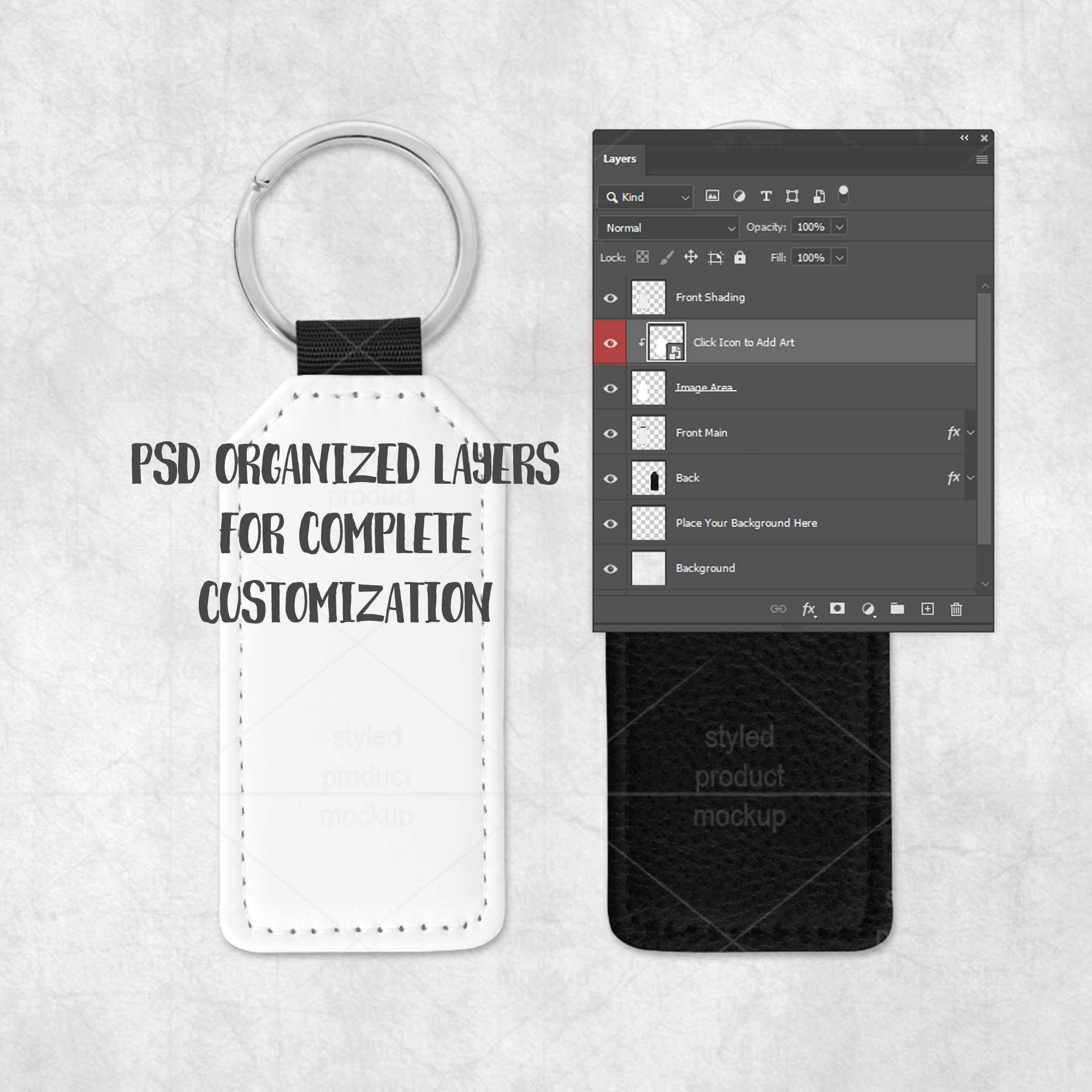 Rectangle Leather Keychain Mockup