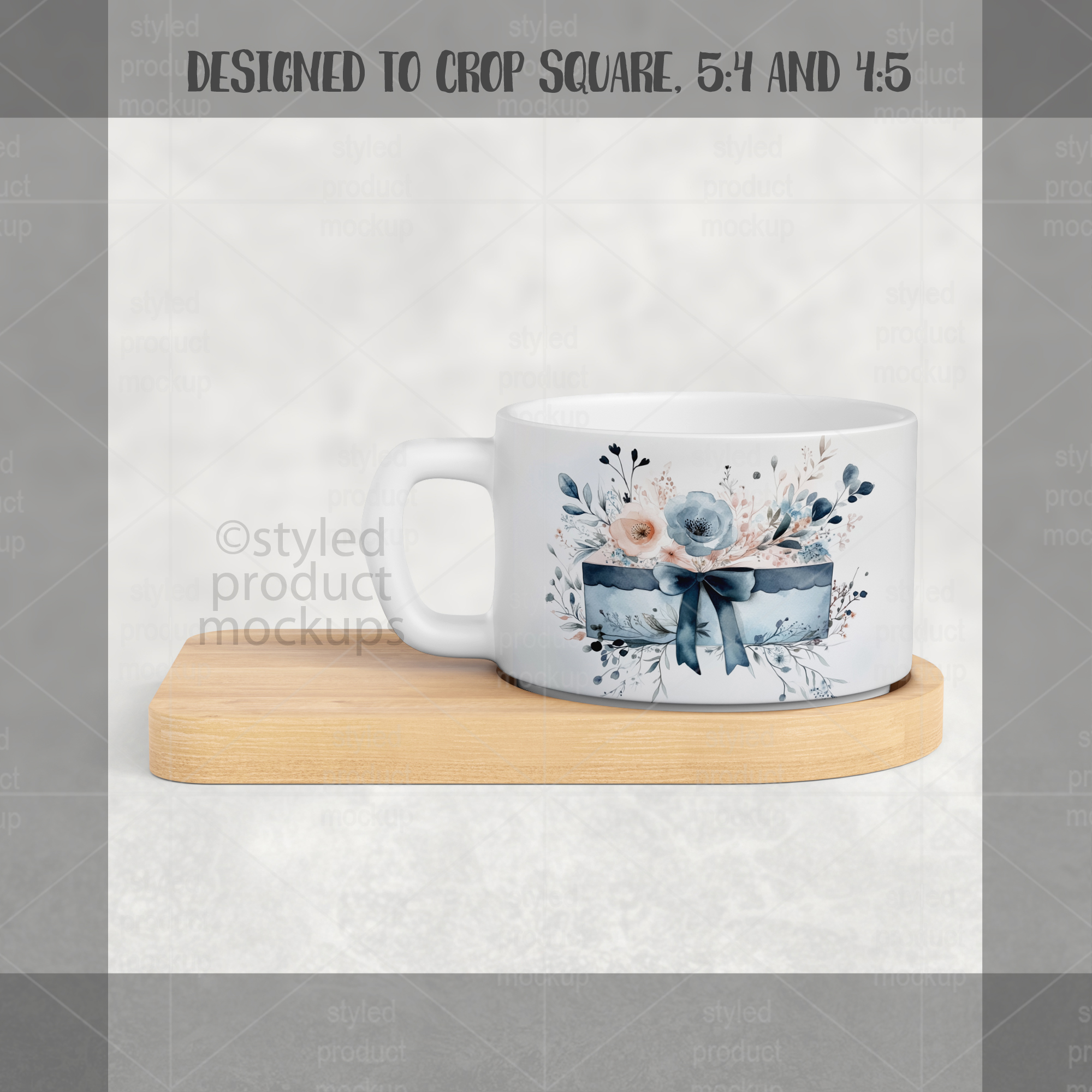 Matte Mug on Bamboo Tray Mockup