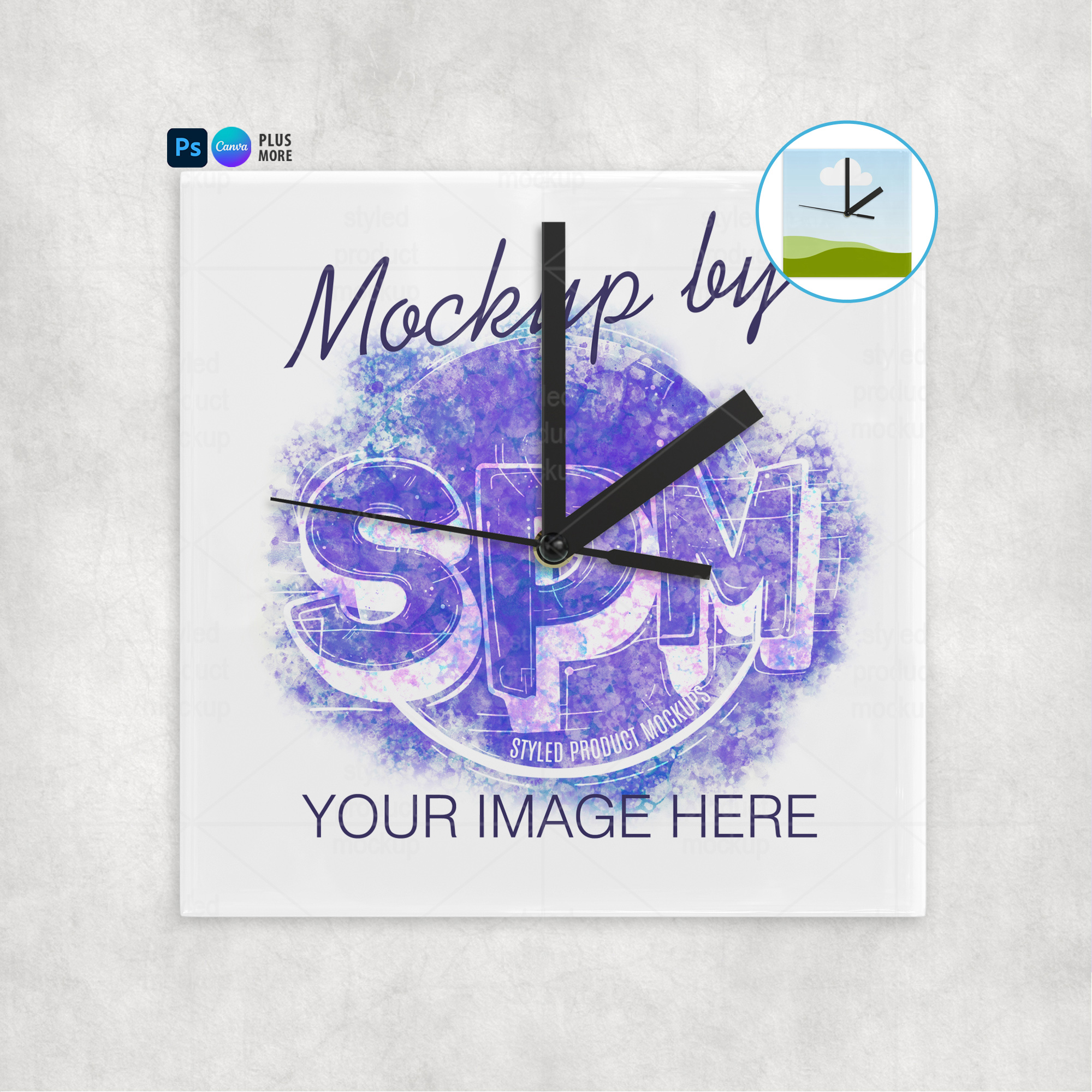 Square Glass Clock Mockup