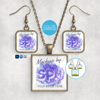 Square Earring and Pendant Set Mockup