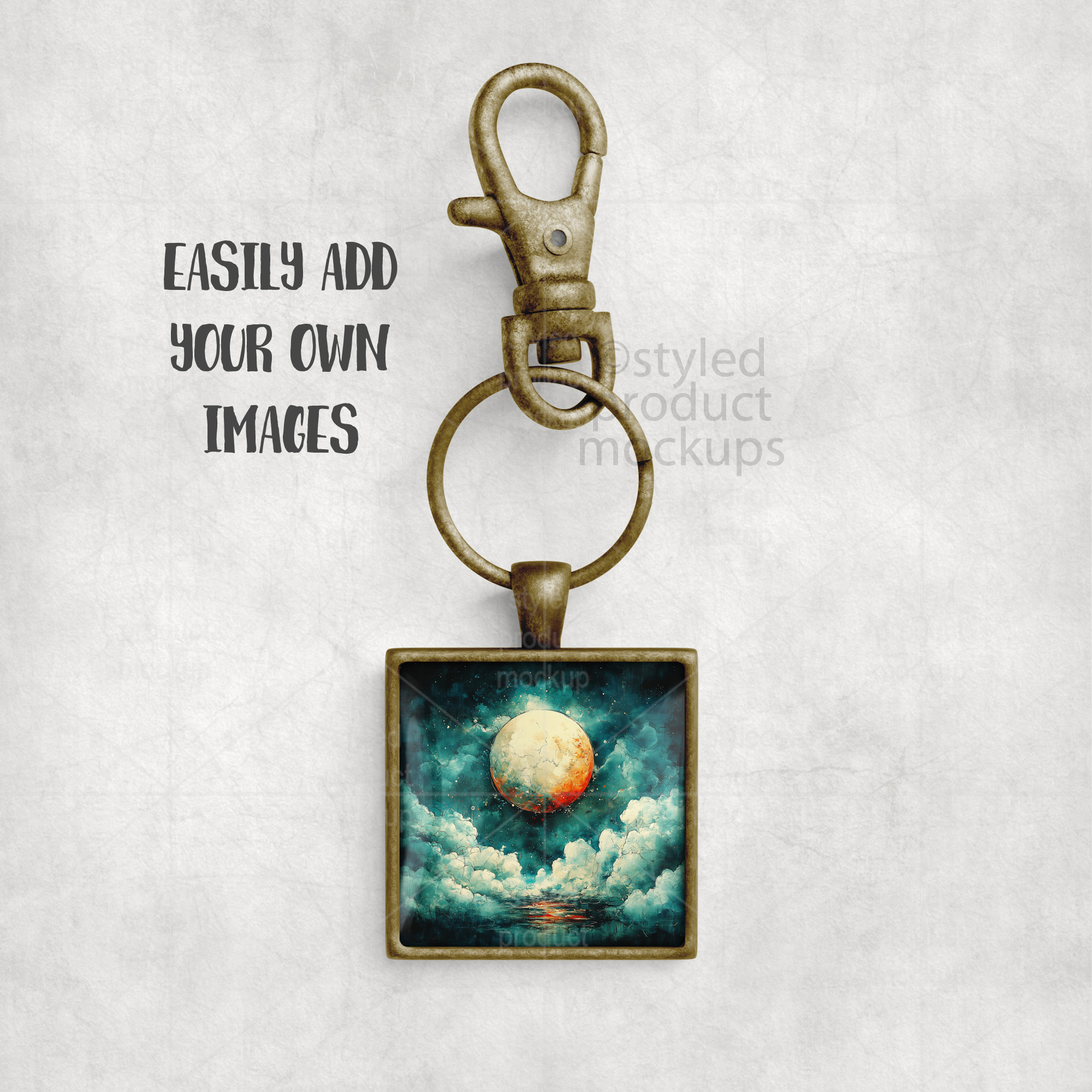 Square Keychain Mockup with Glass Cabochon