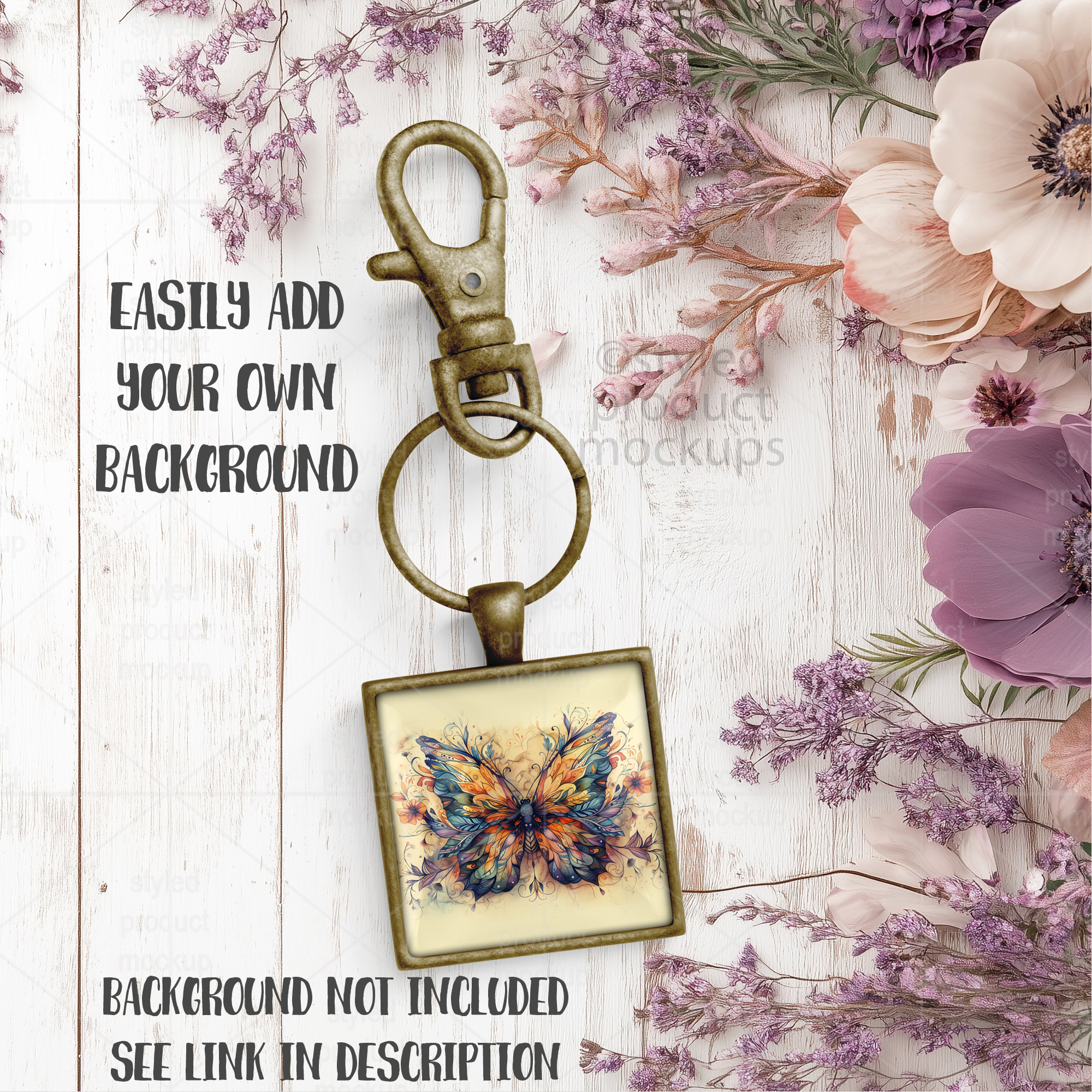 Square Keychain Mockup with Glass Cabochon