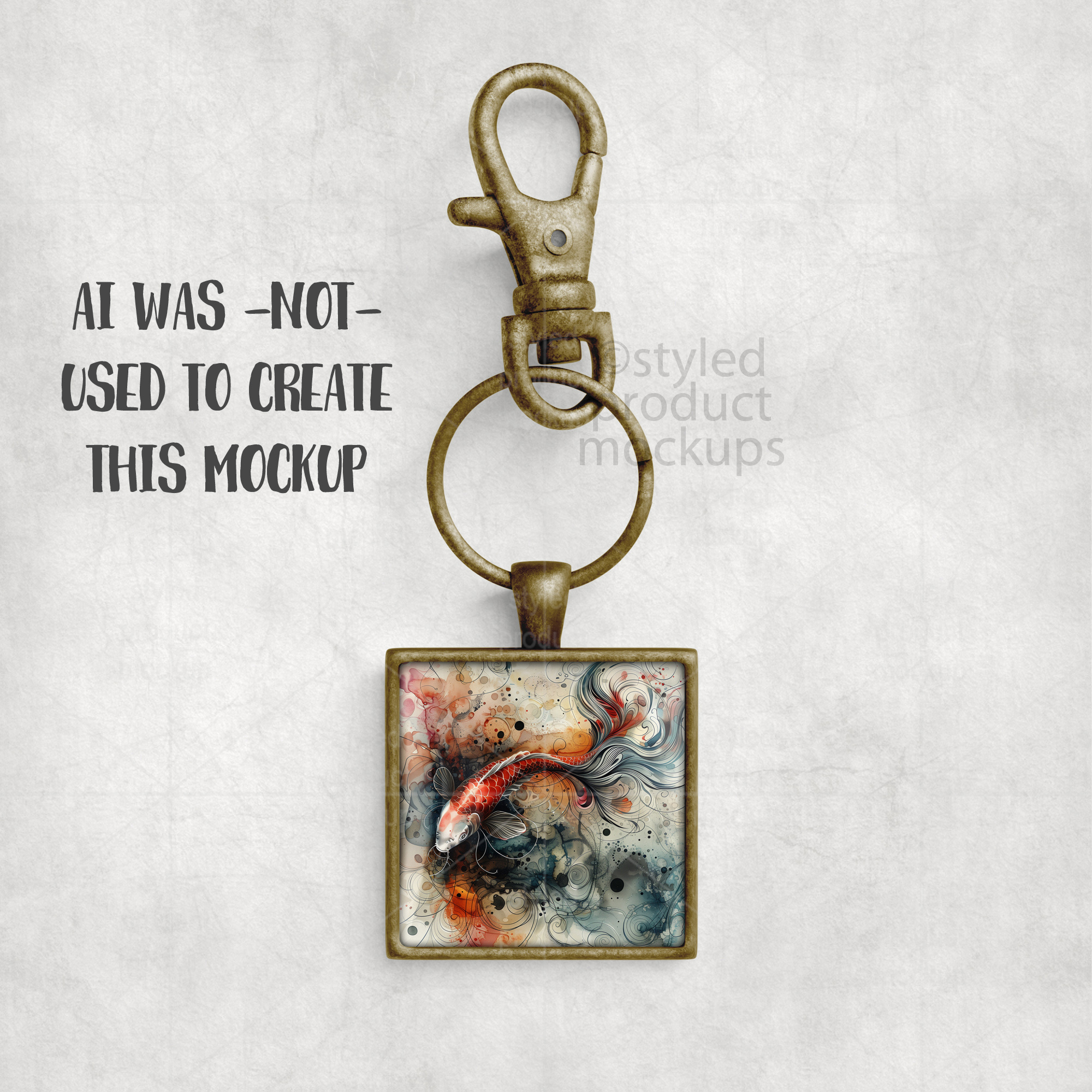 Square Keychain Mockup with Glass Cabochon