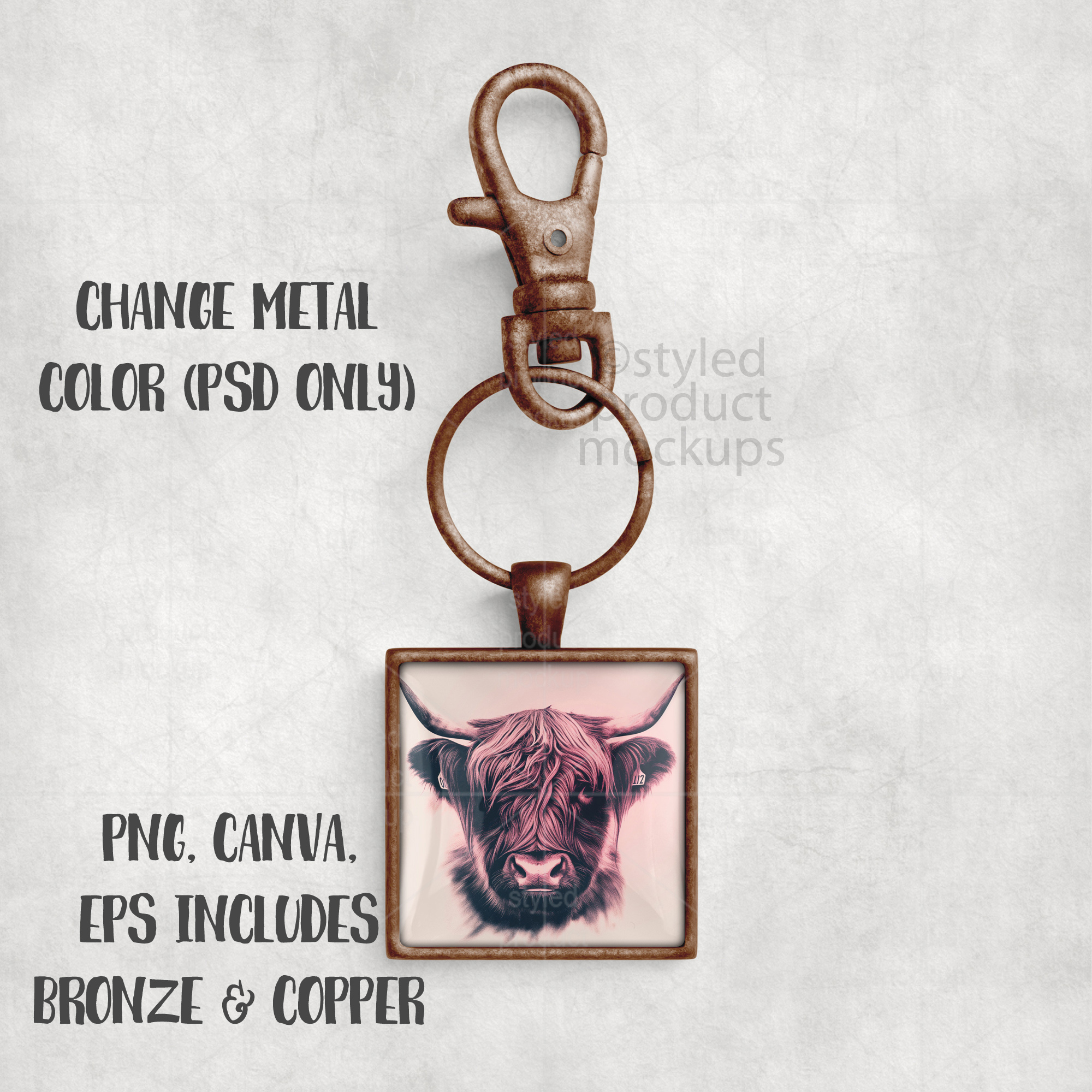 Square Keychain Mockup with Glass Cabochon