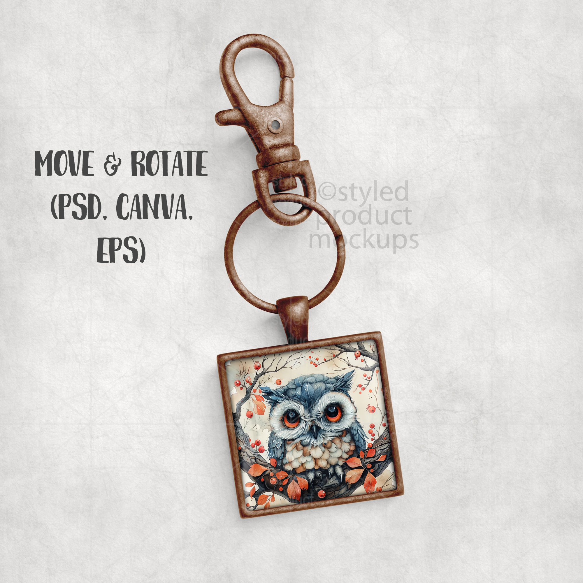 Square Keychain Mockup with Glass Cabochon
