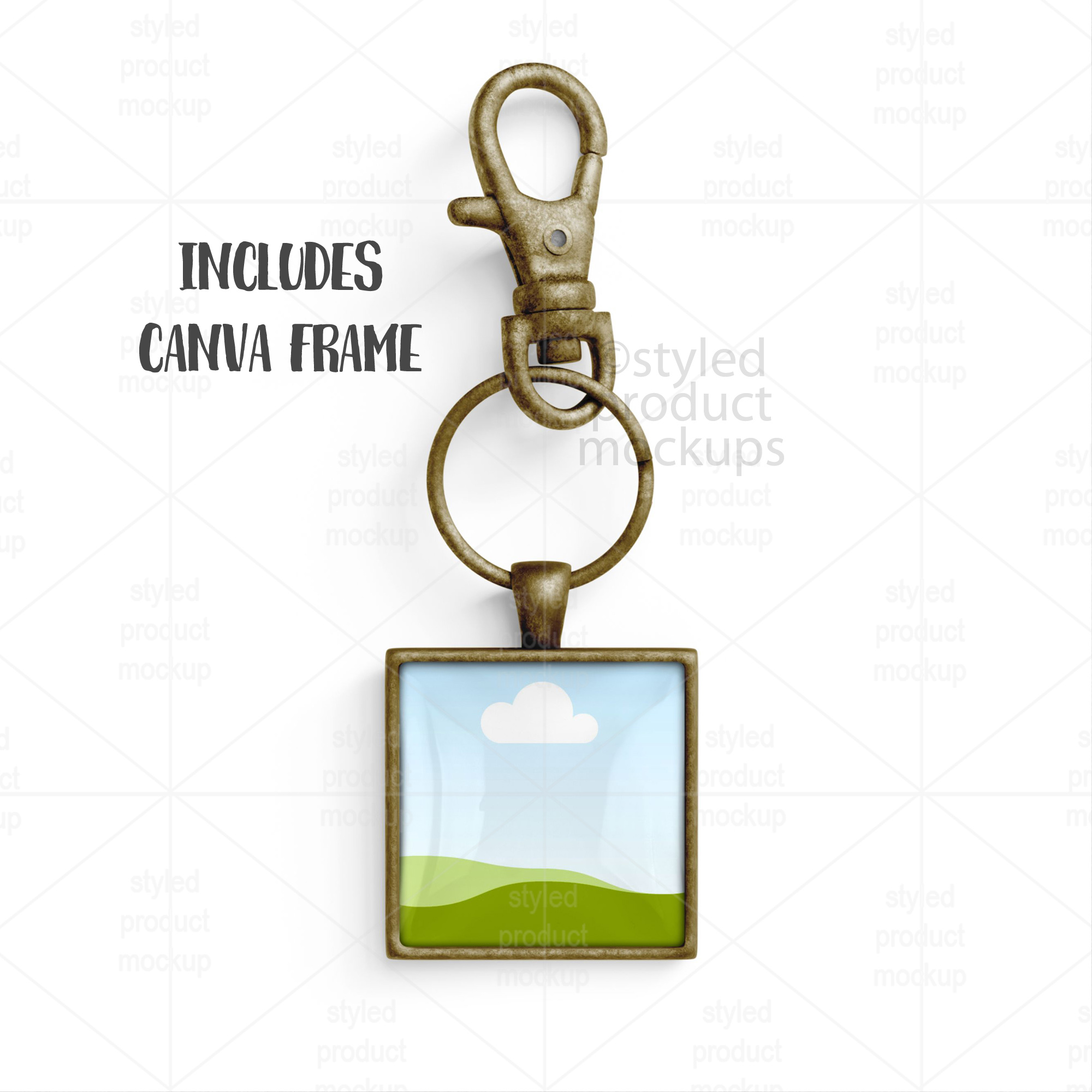 Square Keychain Mockup with Glass Cabochon