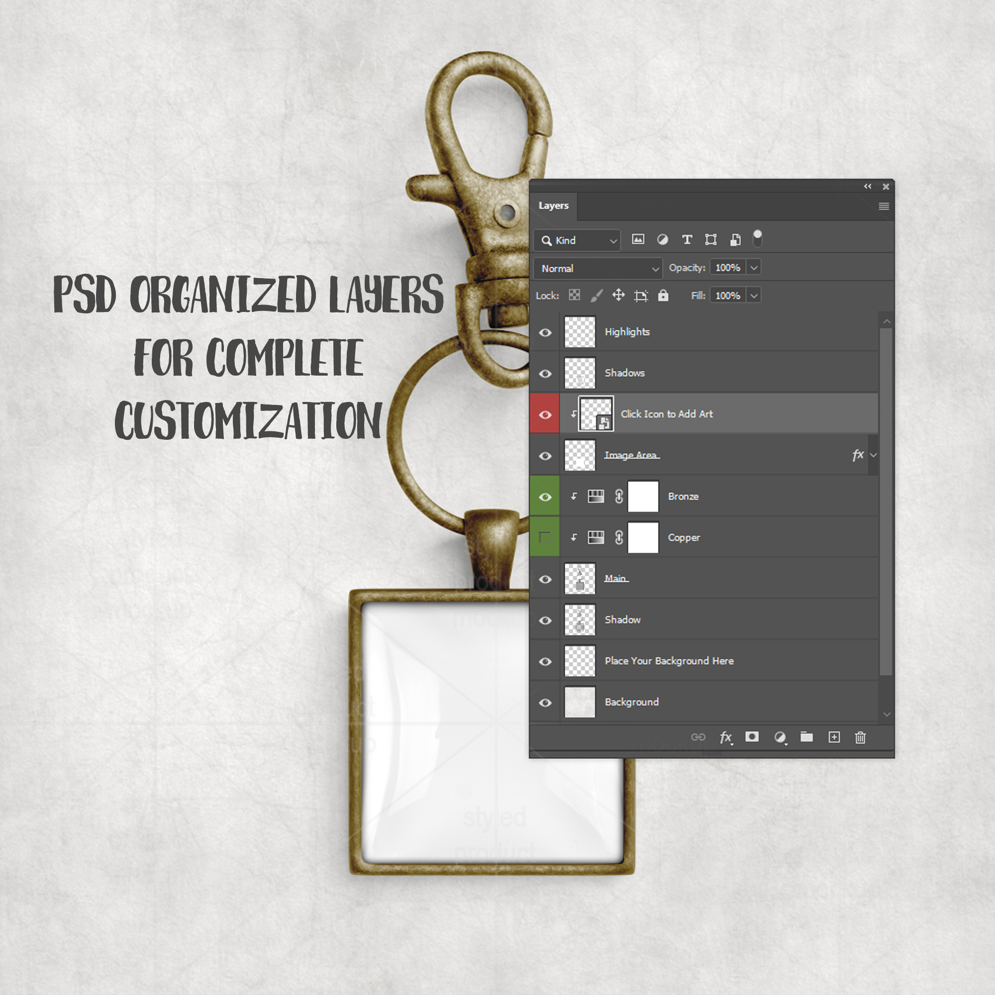 Square Keychain Mockup with Glass Cabochon