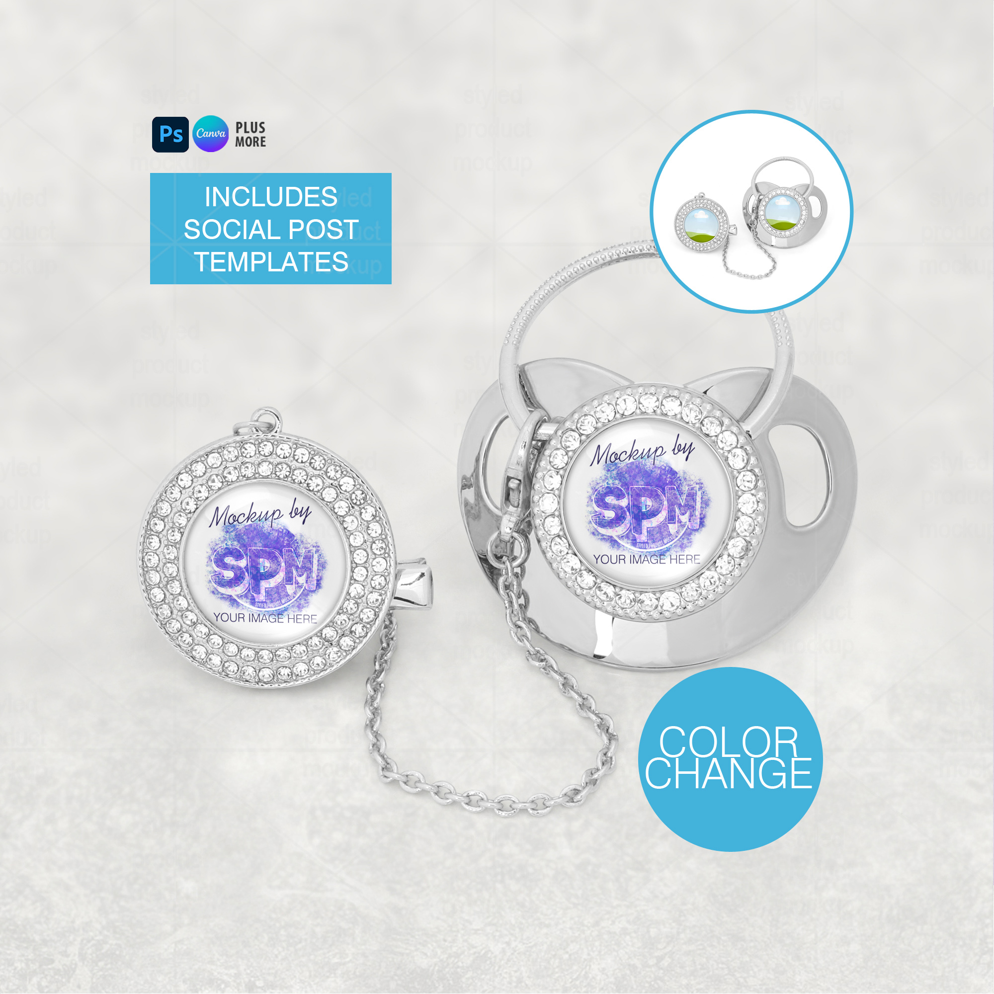 Dye sublimation bling pacifier clip Mockup