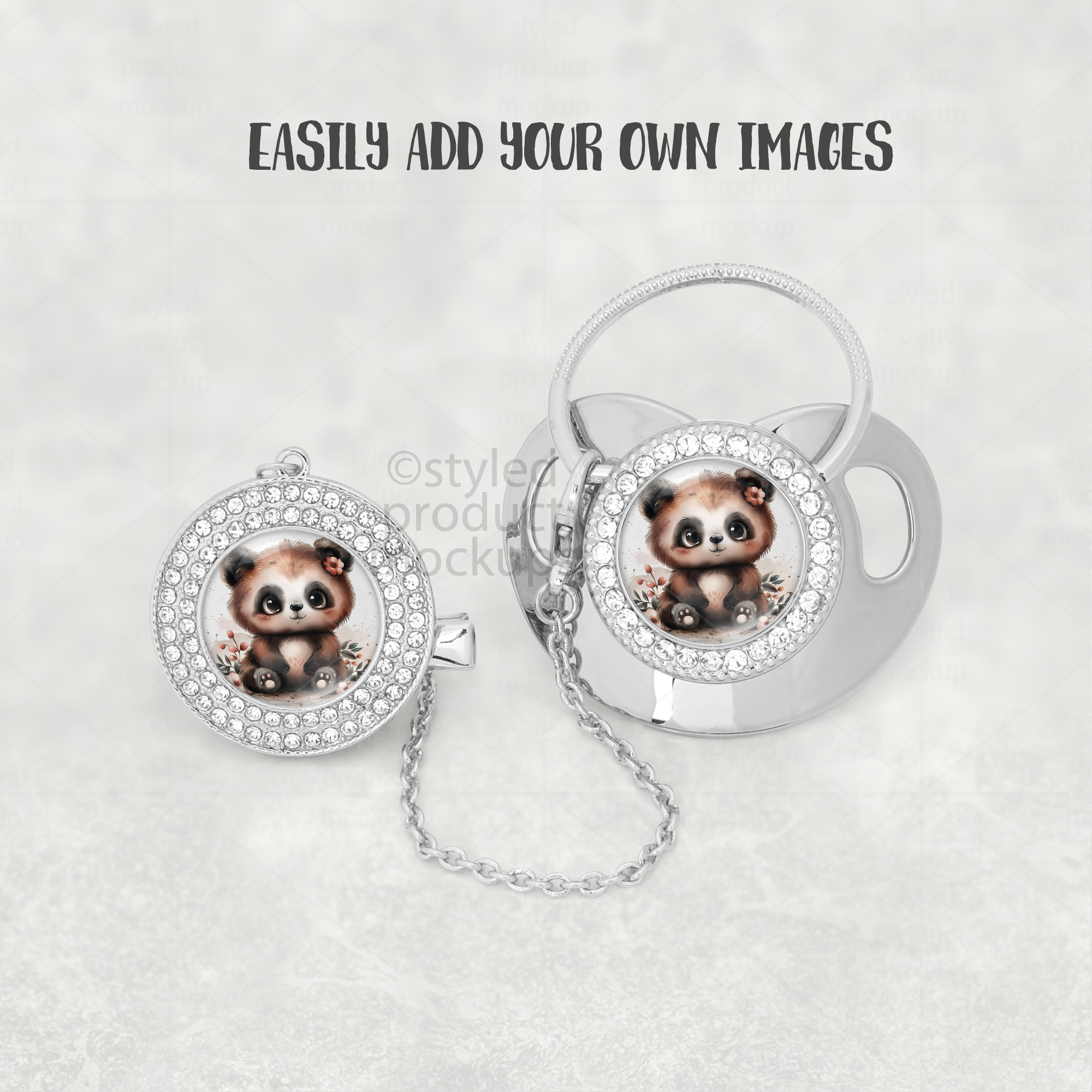 Dye sublimation bling pacifier clip Mockup