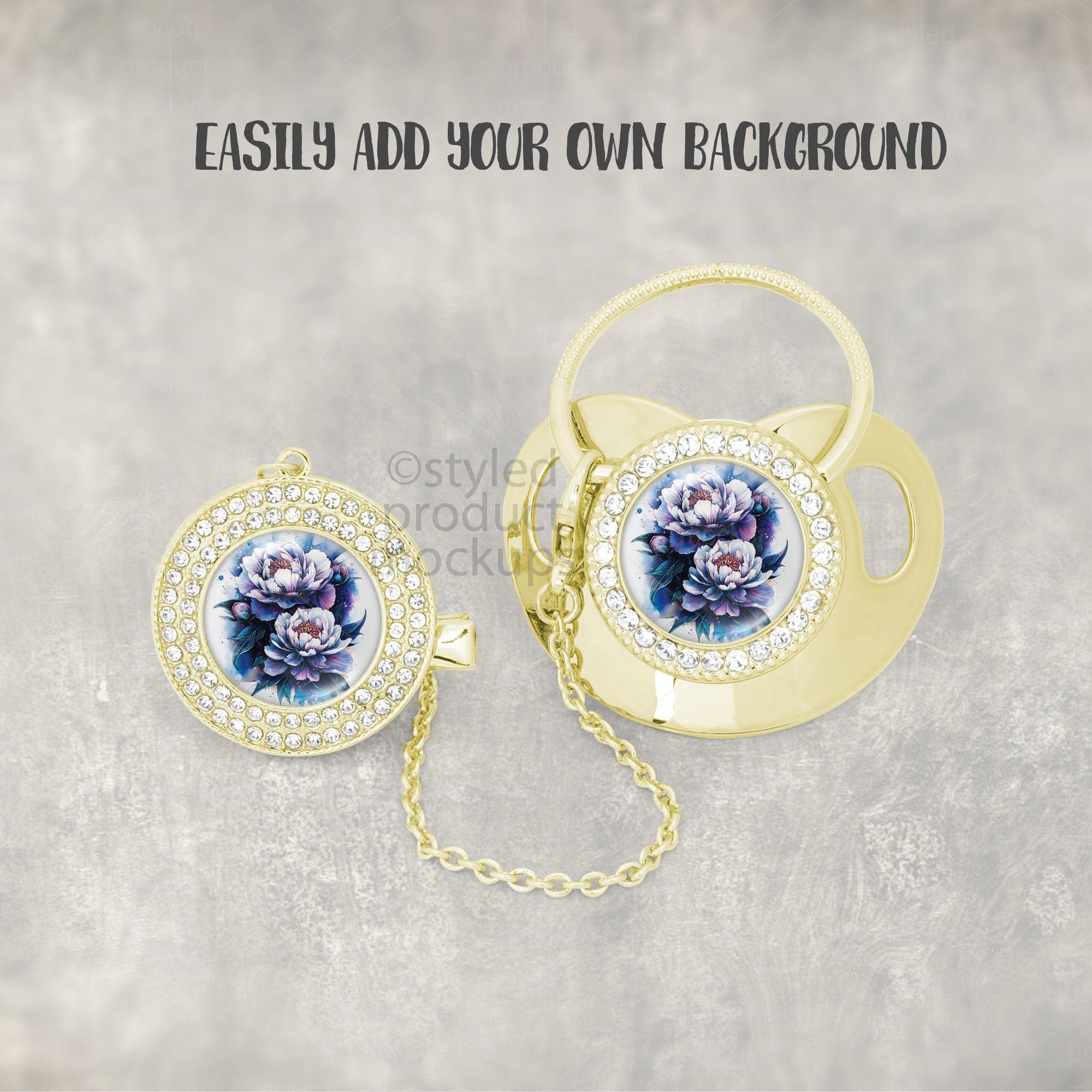 Dye sublimation bling pacifier clip Mockup