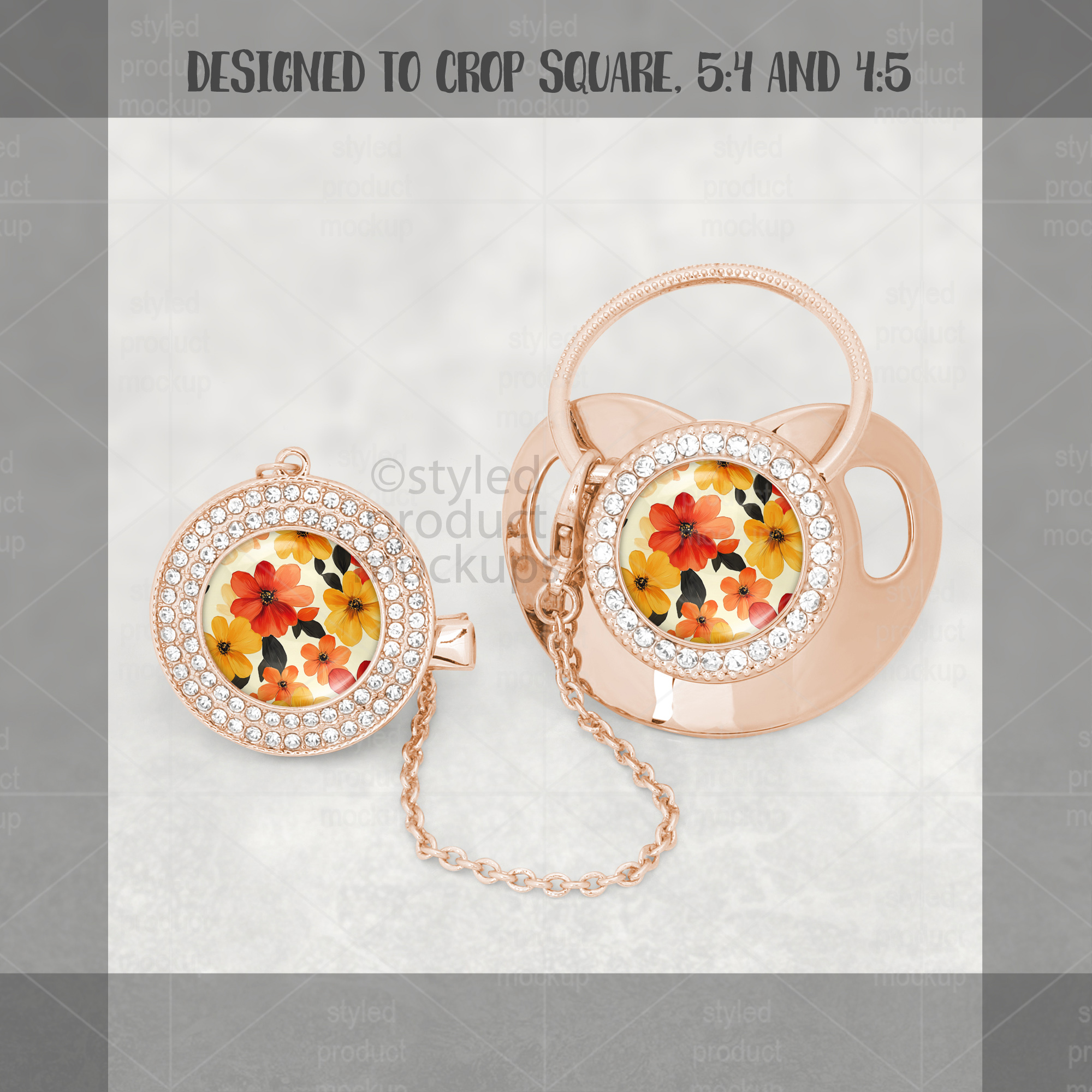 Dye sublimation bling pacifier clip Mockup