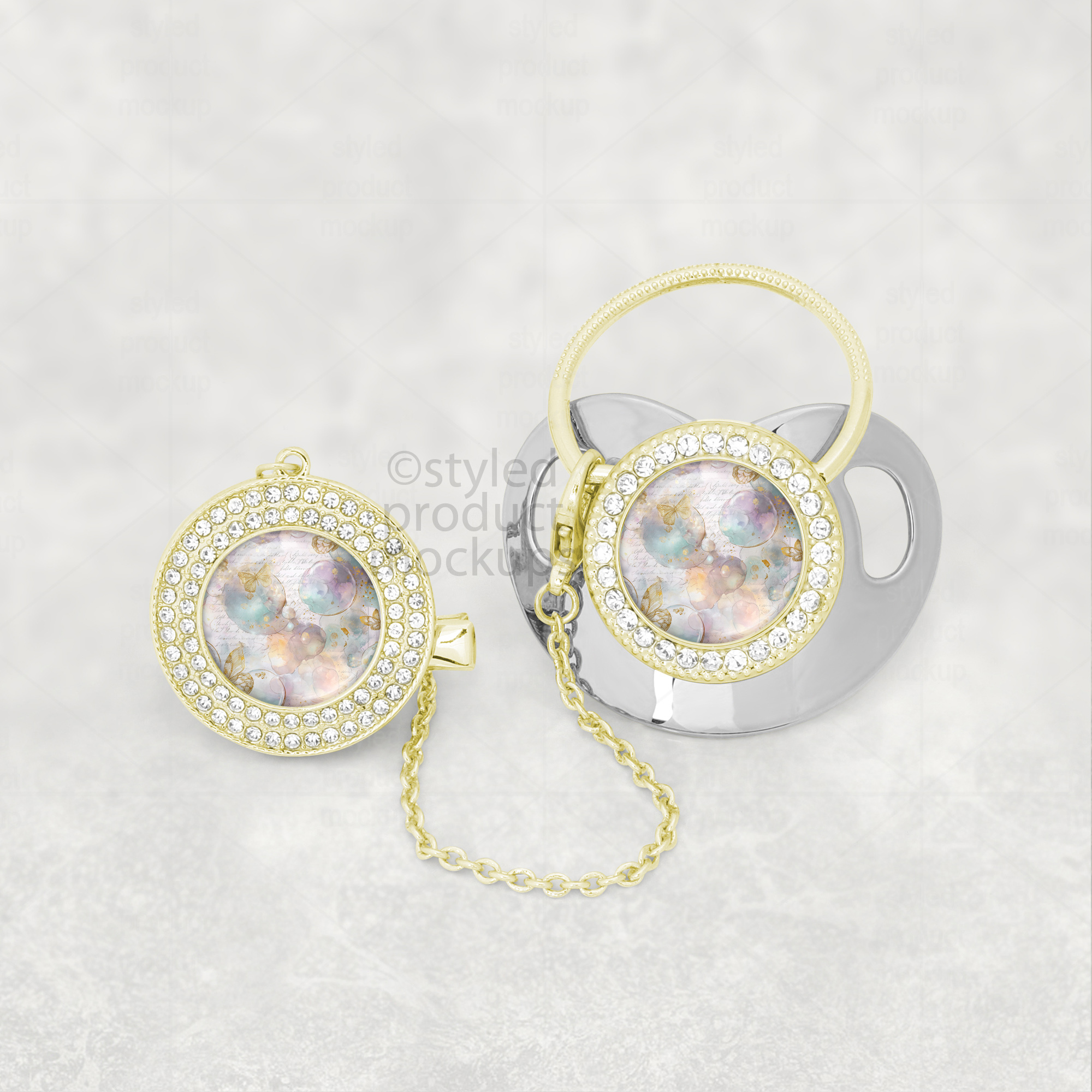Dye sublimation bling pacifier clip Mockup