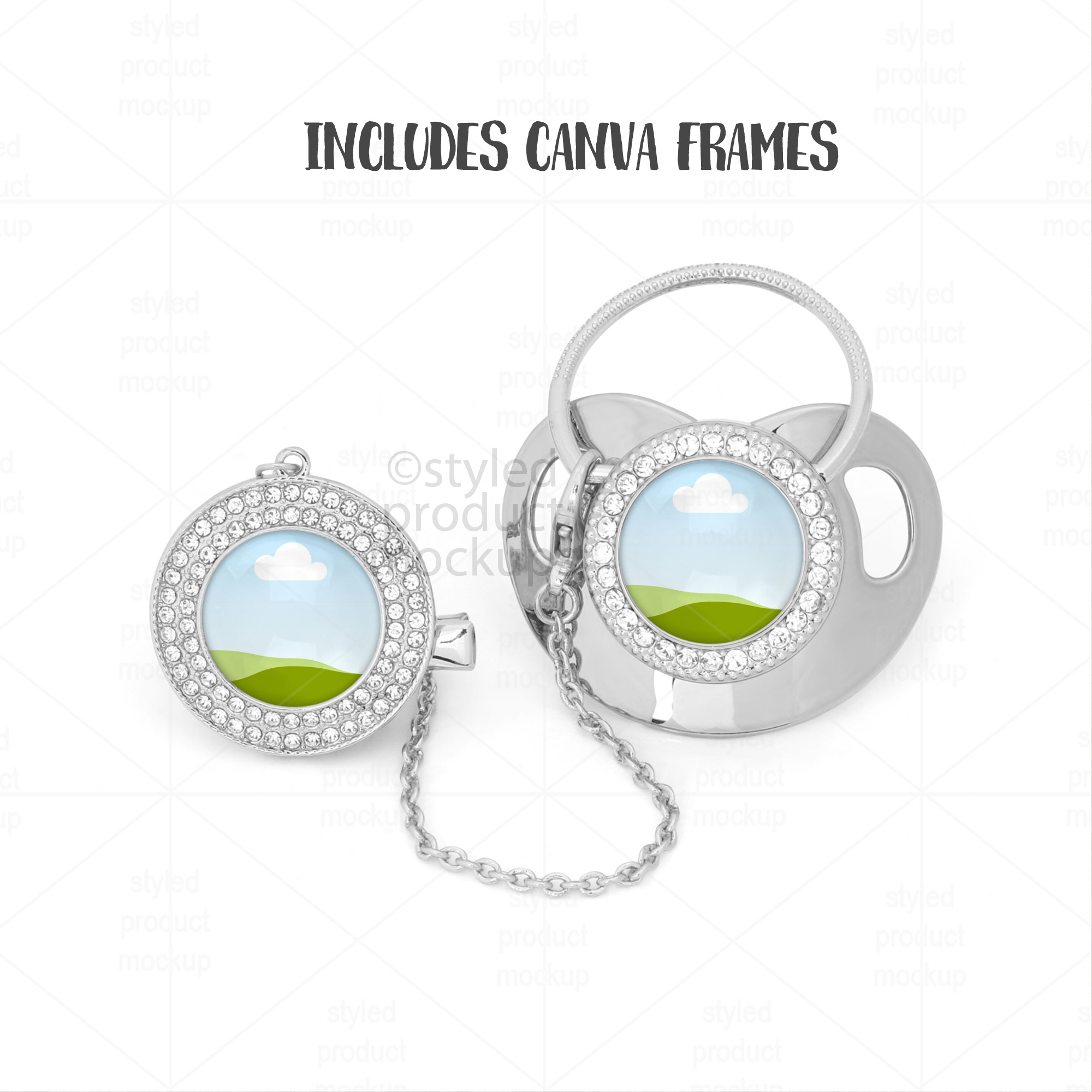 Dye sublimation bling pacifier clip Mockup