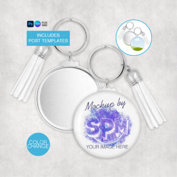Metal Back Button Mockup with Keyring & Tassel
