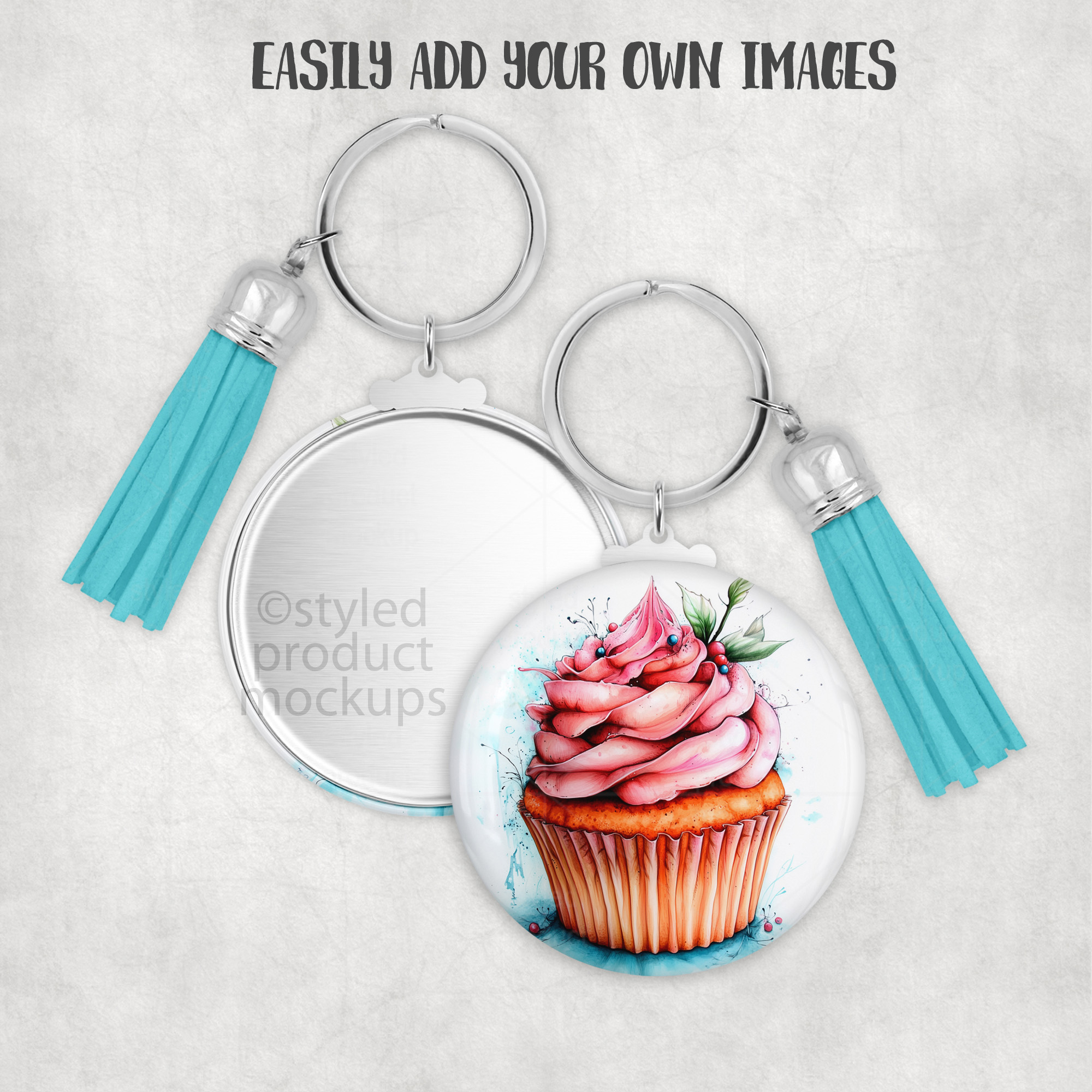 Metal Back Button Mockup with Keyring & Tassel