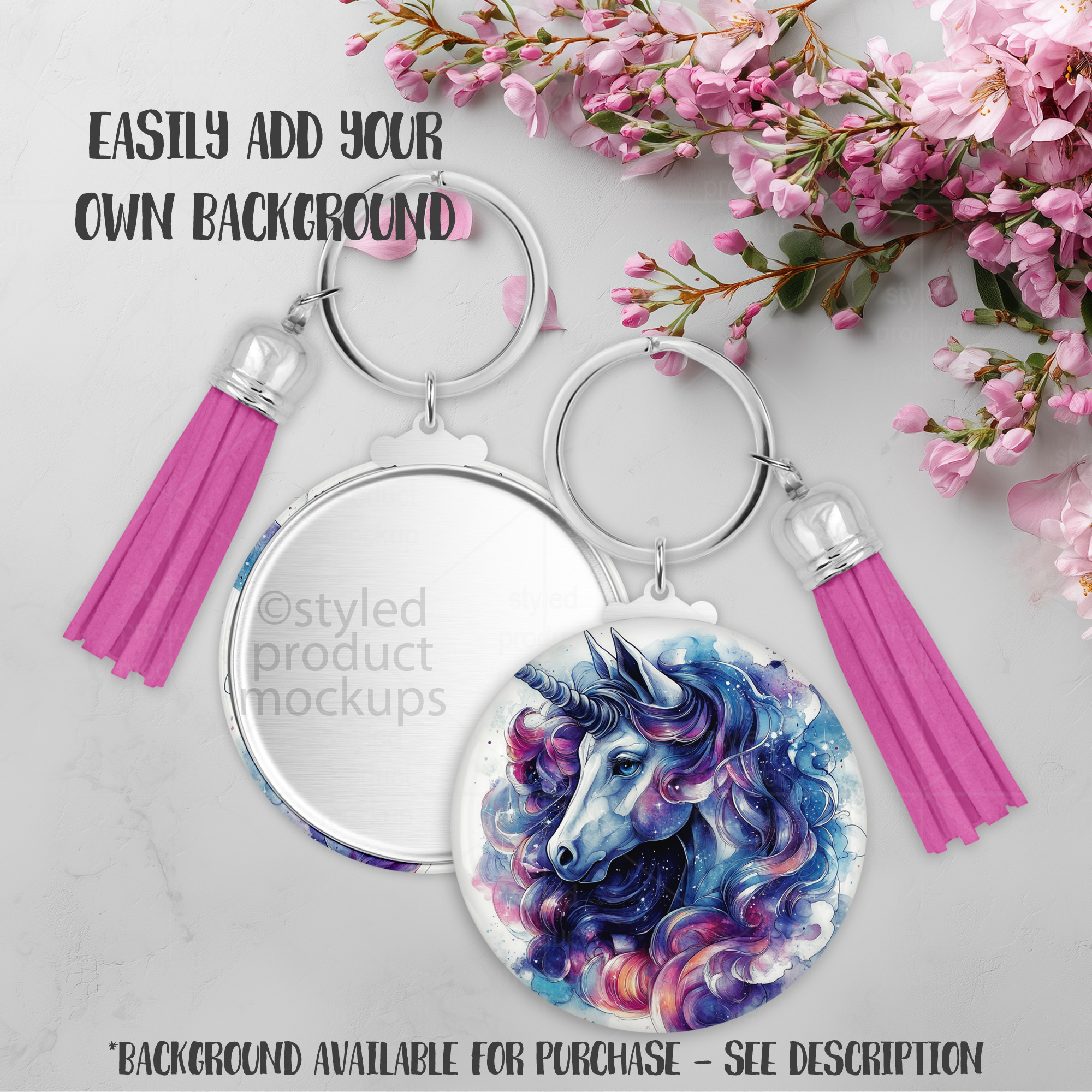 Metal Back Button Mockup with Keyring & Tassel