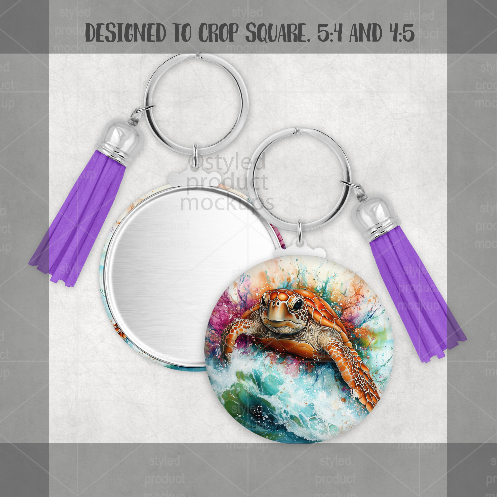 Metal Back Button Mockup with Keyring & Tassel