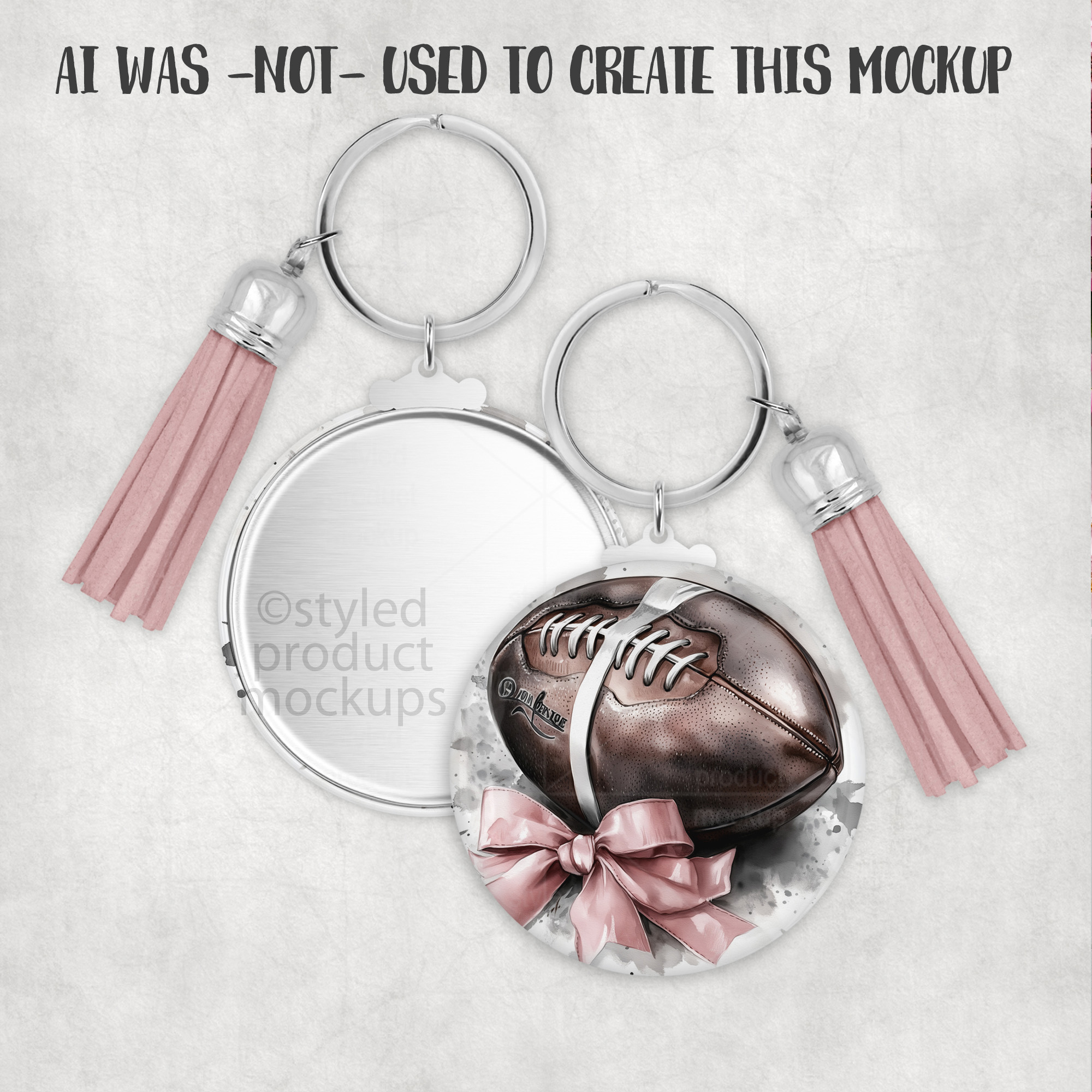Metal Back Button Mockup with Keyring & Tassel