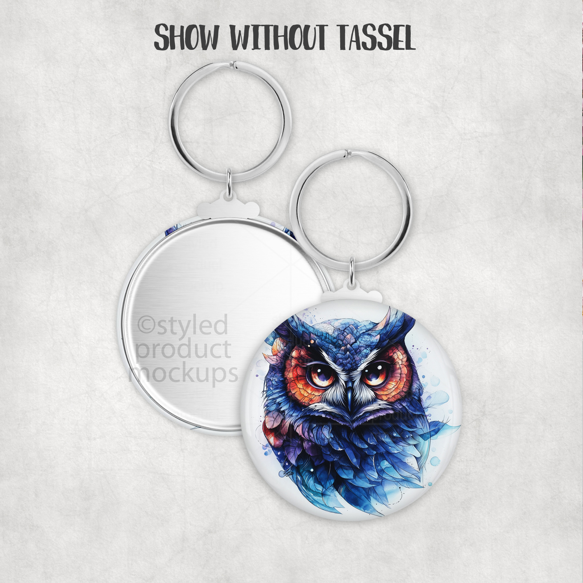 Metal Back Button Mockup with Keyring & Tassel