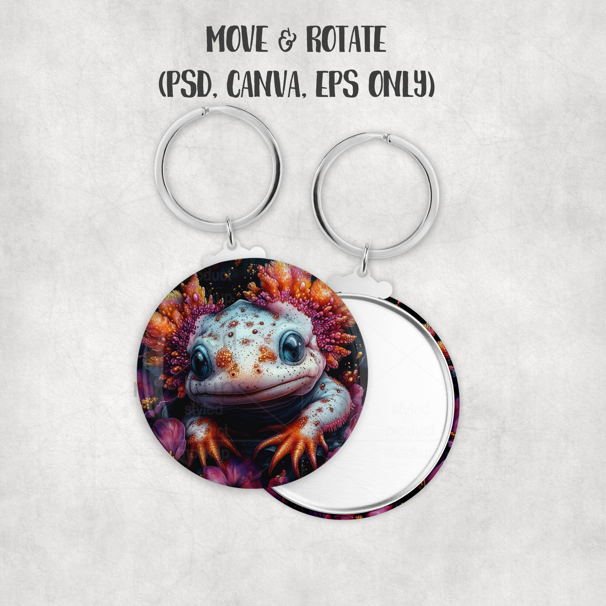 Metal Back Button Mockup with Keyring & Tassel