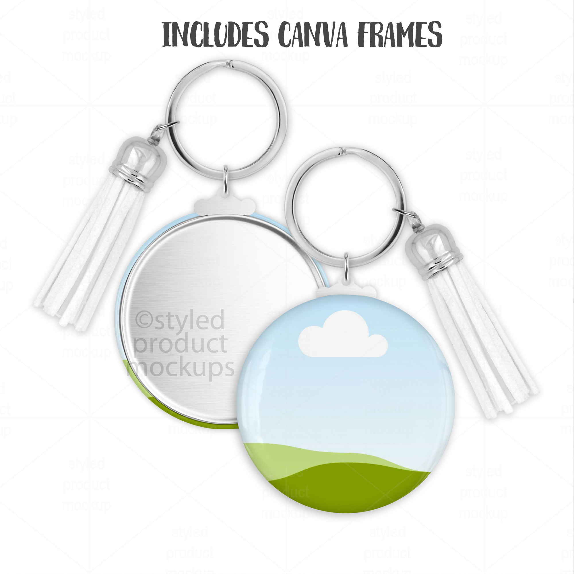Metal Back Button Mockup with Keyring & Tassel