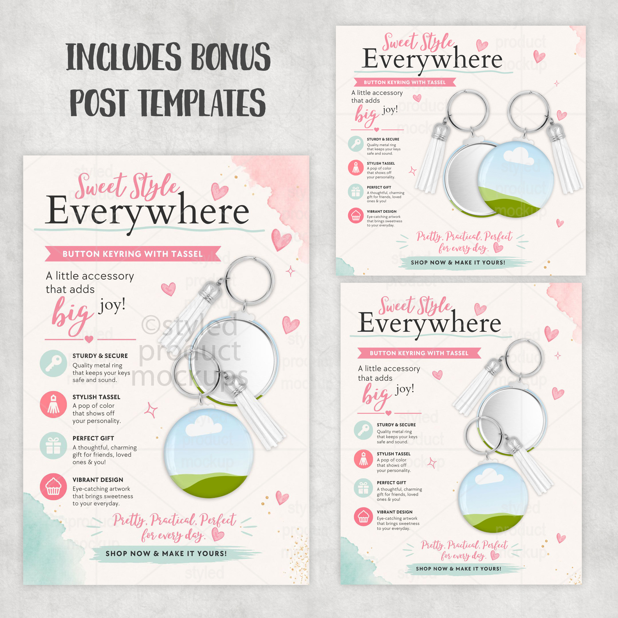 Metal Back Button Mockup with Keyring & Tassel