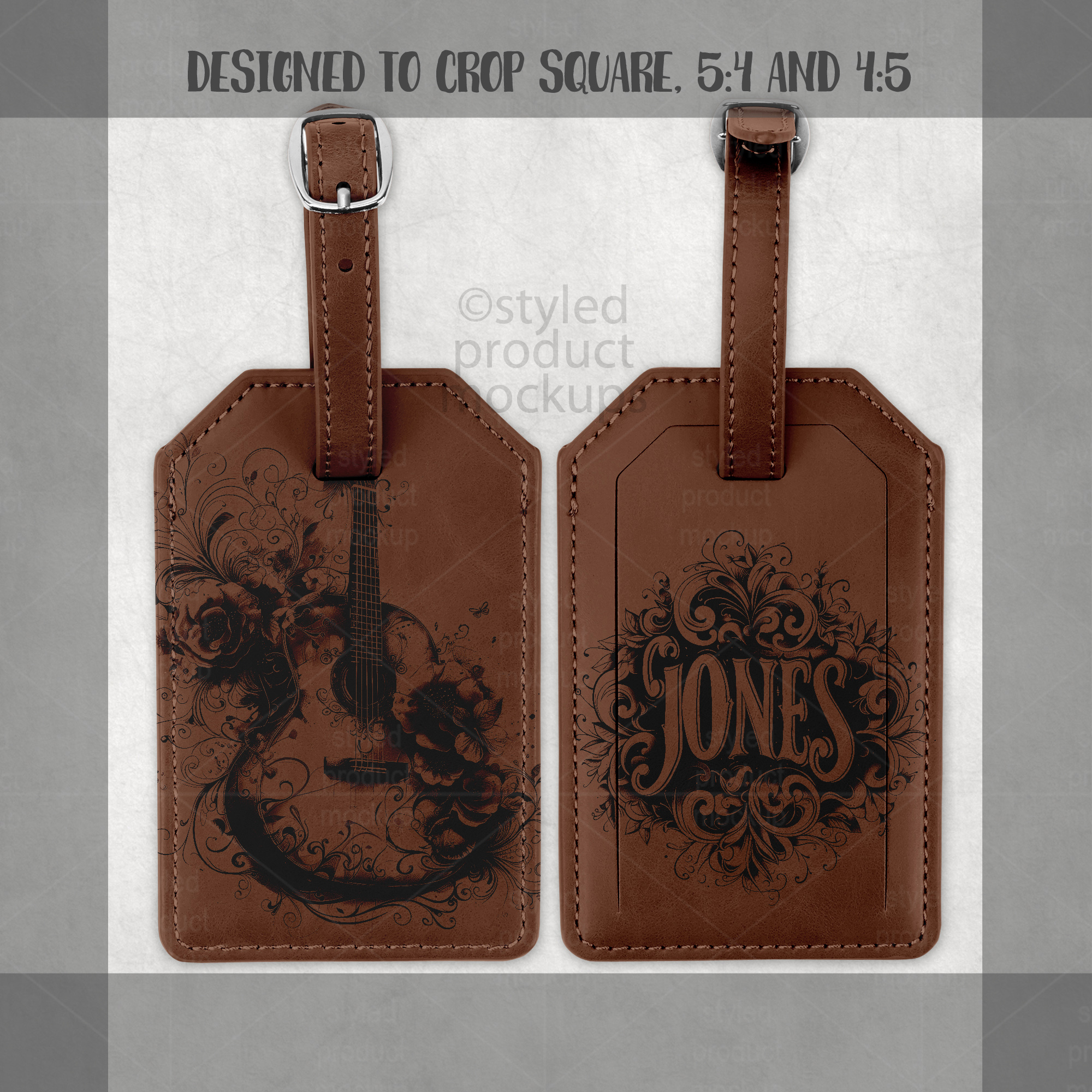 Laserette Leatherette Luggage Tag Mockup