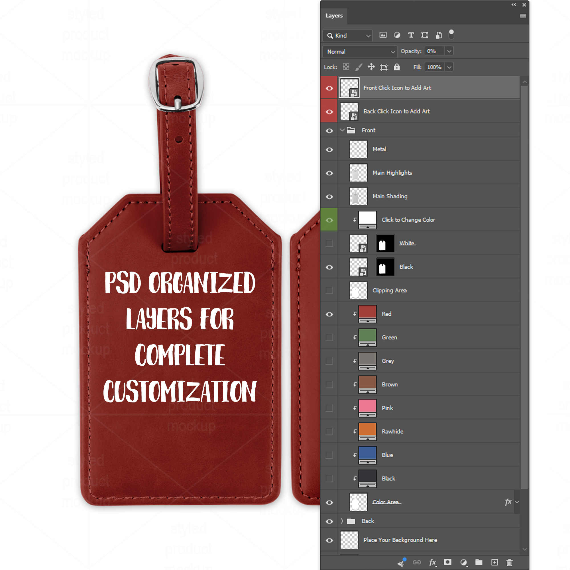 Laserette Leatherette Luggage Tag Mockup