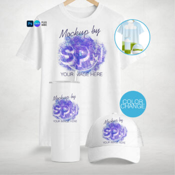 T-Shirt Tumbler and Trucker Hat Mockup